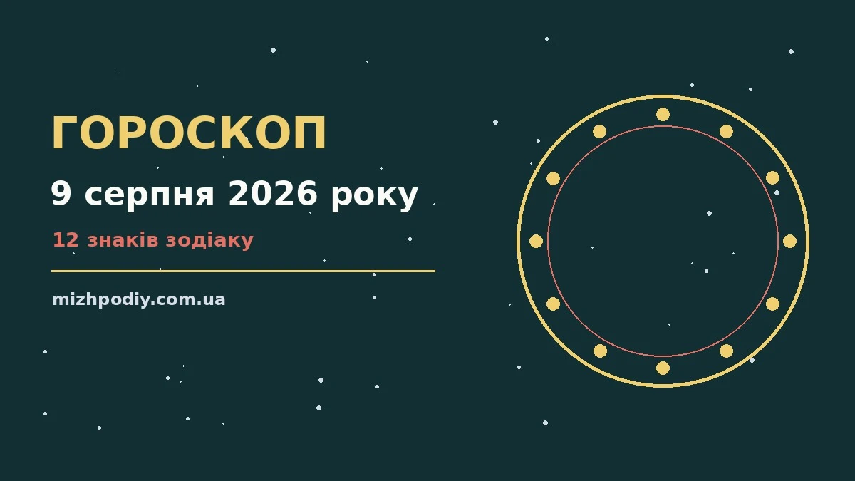 Гороскоп на 9 серпня 2026 року: настрій, справи та гроші для дванадцяти знаків зодіаку