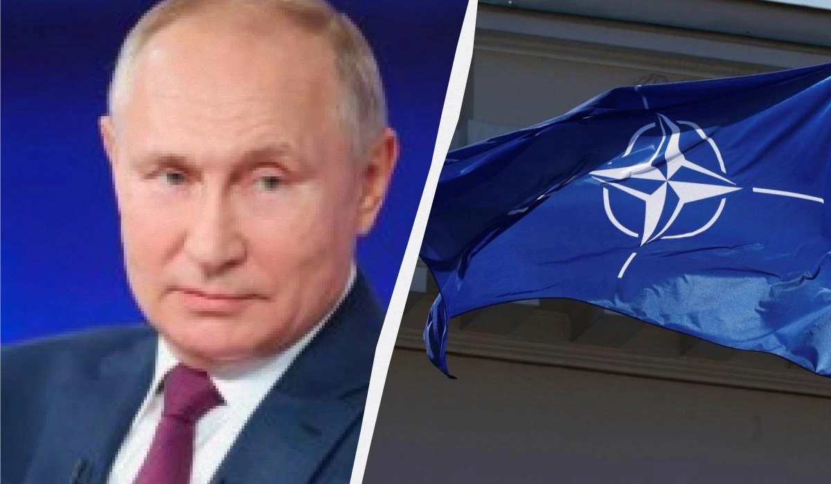 Колаж із зображенням Володимира Путіна та картою східного флангу НАТО